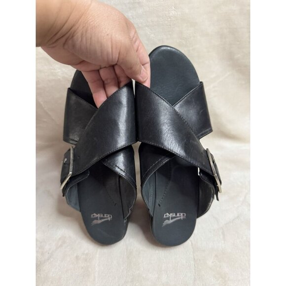 DANSKO Black Leather Chunky Wedge Cris-cross Strap Y2K Comfort Sz 40 US 9 - Picture 5 of 11